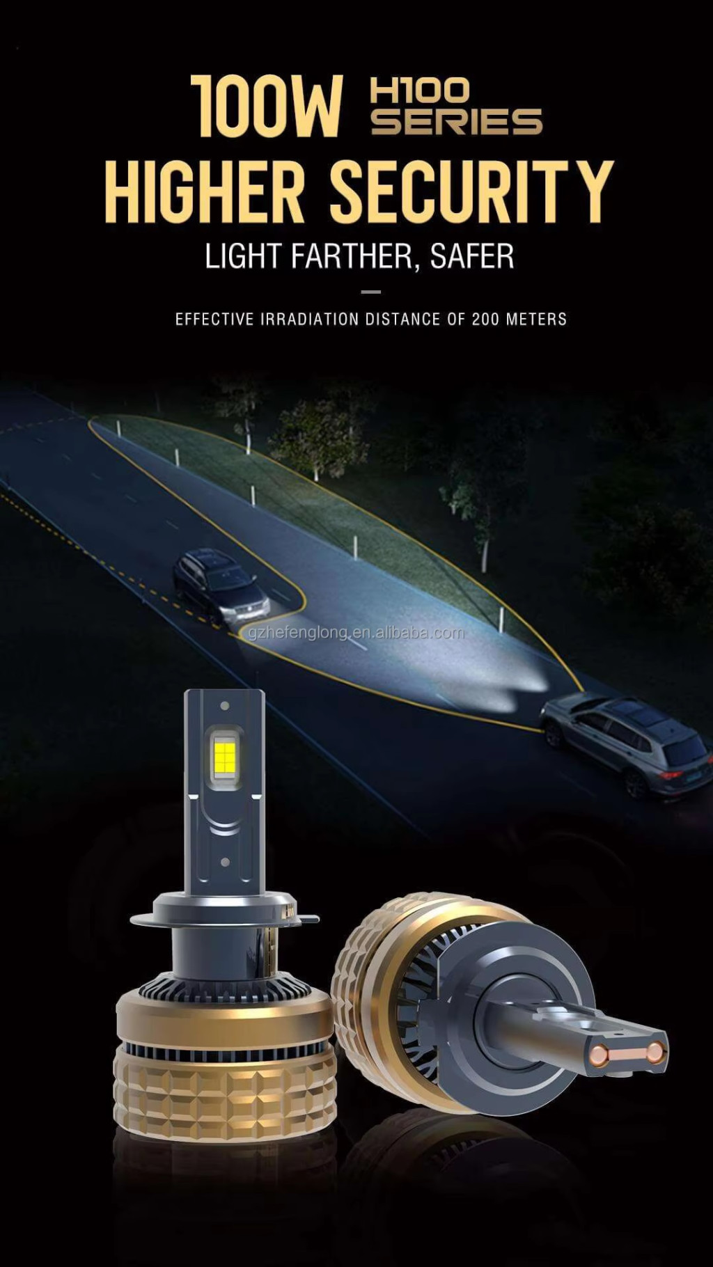 Set 2 leduri H7 H100 Canbus pentru far auto, putere 100W, luminozitate 15.000 Lm, 12V H100-H7